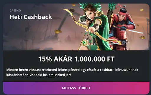 Heti Cashback 15% akár 1.000.000 Ft-ig