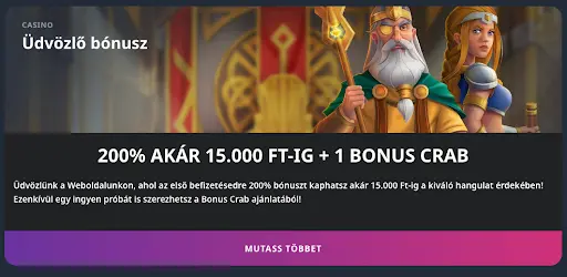 200% üdvözlő bónusz akár 15.000 Ft