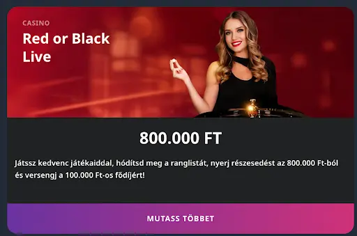 Red or Black élő kaszinó játék 800.000 Ft nyereménnyel
