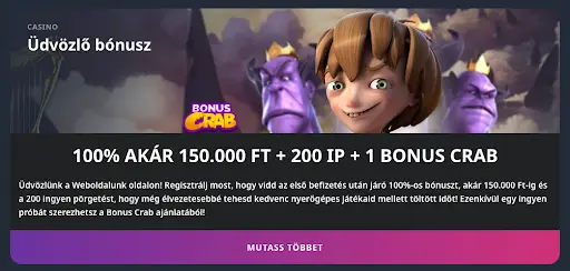 Üdvözlő bónusz akár 150.000 Ft és ingyen pörgetések